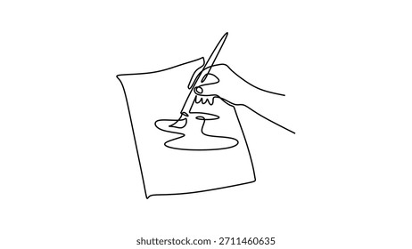 Hand with Paintbrush Continuous One Line Drawing. Creative Artistic Hobby or Professional Occupation. Renovation Artwork Minimalist Vector Illustration.