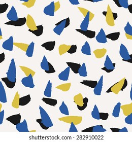 Hand painted abstract brush strokes in blue, lime green and black. Seamless abstract repeat watercolor background.