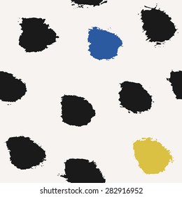 Hand painted abstract brush strokes in black, blue and lime green. Seamless abstract hand drawn repeat background.