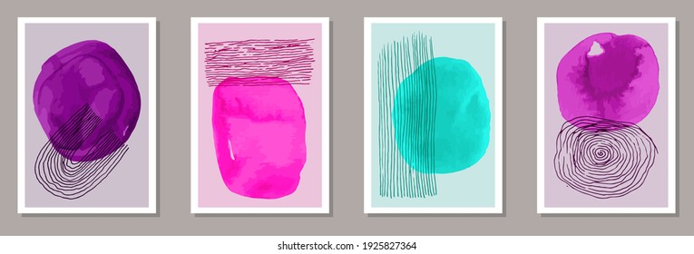 Hand painted abstract canvas vector collection. Watercolor blots collage. Chinese style prints. Cool wall poster templates. Scribble elements.