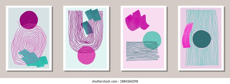 Hand painted abstract covers vector collection. Watercolor smudges patterns. Japanese style frames. Cool artistic cover templates. Doodle elements.