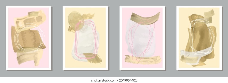 La colección vectorial de la mano pintada de forma abstracta cubre la colección vectorial. La acuarela mancha la textura. Impresiones de estilo nórdico. Fresco diseño de afiches en la pared. Elementos resquebrajadores.