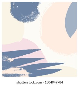 Hand painted abstract design with brush strokes and shapes in pastel colors. Creative and modern vector illustration, wall art, greeting card, packaging design.