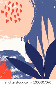 Hand painted abstract design with brush strokes, textures and shapes in bright colors. Creative and modern illustration, wall art, greeting card, packaging design.