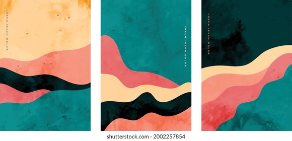 hand painted abstract minimal curve lines flyer background set