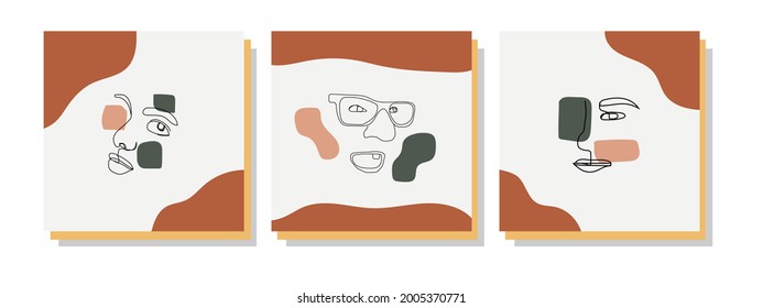 hand painted abstract minimalist face line wall decoration