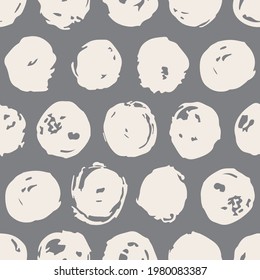 Hand painted abstract seamless pattern with inky dots and brush strokes. Modern vector background with ink circles for wrapping paper, prints and textile. Contemporary backdrop in grunge style