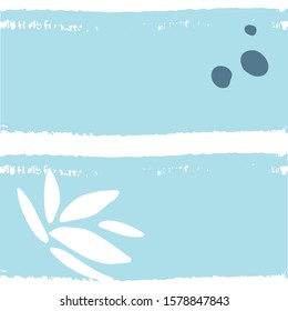 Hand painted abstract stripes background. Blue background with leaves