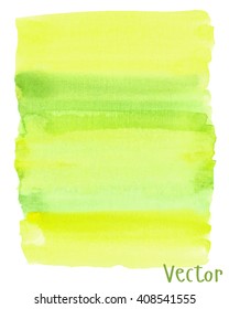 Hand painted abstract watercolor background. Yellow, green. Striped background, gradient. Canvas. Vector.