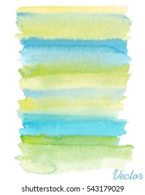 Hand painted abstract watercolor background. Yellow, green, blue. Striped background, gradient. Isolated background. Vector.