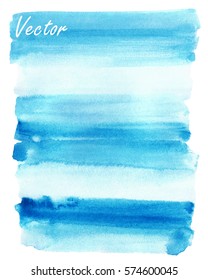 Hand painted abstract watercolor background. Abstract texture. Spots on a white background. Isolated. Blue, turquoise. Vector. Striped background, gradient.