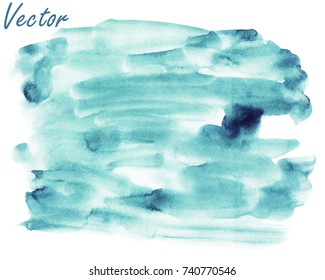 Hand painted abstract watercolor background. Abstract texture. Spots on a white background. Isolated. Blue, turquoise. Vector. 