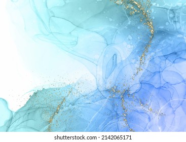 Hand painted alcohol ink background with gold glitter elements