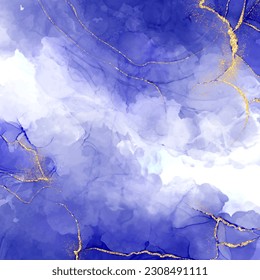 Hand painted alcohol ink background with gold glitter elements
