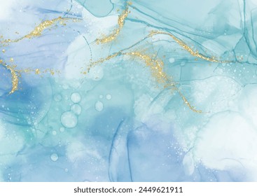 Hand painted alcohol ink background with gold glitter elements