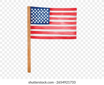 Pintou a mão a bandeira americana no poste de madeira, símbolo do orgulho nacional, perfeito para o vetor do Dia da Independência.