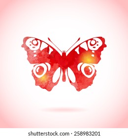 Hand painted aqua color butterflies pattern card background texture. Watercolor vector insect isolated template shadow volume card.