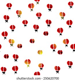 Hand painted aqua color ladybird pattern seamless background. Watercolor template texture with lights.