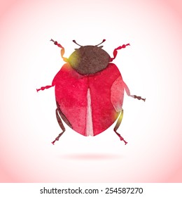 Hand painted aqua color ladybird pattern background. Watercolor bug template with volume shadows and lights.