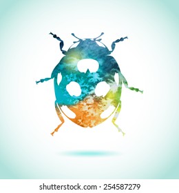 Hand painted aqua color ladybird pattern background. Watercolor bug template with volume shadows and lights.
