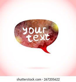 Hand painted aqua color talking bulb illustration. Watercolor vector communication speech bubble with text and volume effect shadows.