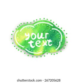 Hand painted aqua color talking bulb illustration. Watercolor vector communication speech bubble with text and dots.