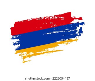Hand painted Armenia grunge brush style flag on solid background