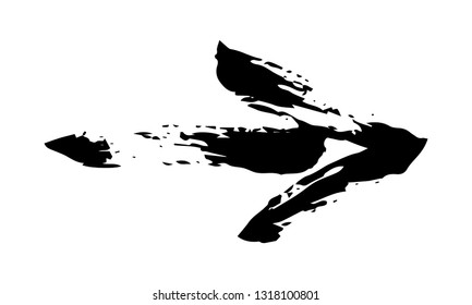 Hand painted arrow drawn with ink brush isolated on white background. Victor illustration