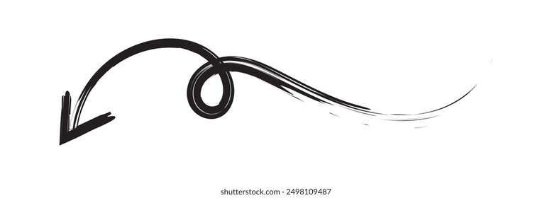 Hand painted arrow drawn with ink brush isolated on white background. Victor illustration
