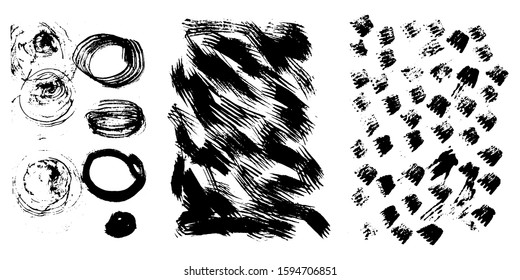 Hand painted backdrop with rough brush strokes, paint marks, daub, paint traces, lines, smudges, smears, stains, scribbles isolated on white background. Vector illustration.