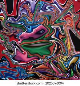 Hand painted background with mixed liquid blue and golden paints. Classic blue color of the year 2021. Abstract fluid acrylic painting. Marbled blue abstract background. Liquid marble pattern