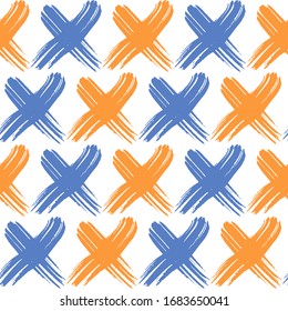 Hand painted background. Tic tac toe grunge background design. Tile X O ink brush texture. Noughts and crosses hand drawn seamless pattern.