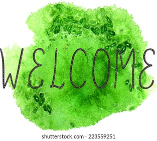 Hand painted background, vector format. Artistic watercolor background with lettering. 