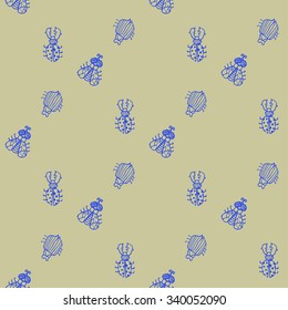 Hand painted background. Vector seamless pattern with insects.