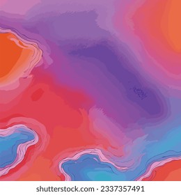 Fondo pintado a mano con colores de agua violeta y naranja, ilustración vectorial.