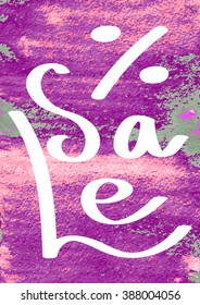 Hand painted banner with paint stains and blots. Watercolor background. Purple colors. Vector texture. Abstract backdrop. Big Sale, Black Friday or Cyber Monday discount price tag. Advertising design.