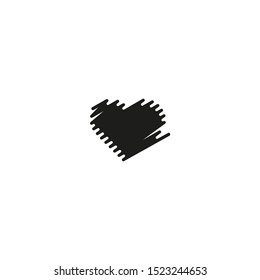 Hand painted black heart. One line. Hand drawing of heart doodle by crayon . Use for background