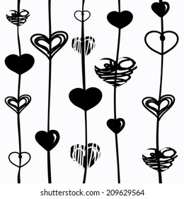 Hand painted black hearts on white background