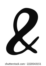 Hand painted black ink ampersand symbol isolated on white