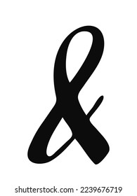 Hand painted black ink ampersand symbol isolated on white