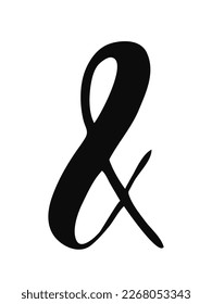Hand painted black ink ampersand symbol isolated on white