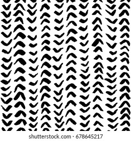 Hand painted black ink herringbone background. Seamless vector pattern