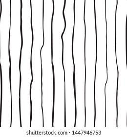 Hand painted black ink stipes. Vector seamless pattern with simple lines on white background.
