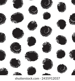 Hand painted black spots resembling sea urchins simple vector seamless pattern. Black polka dots on white background. Elegant art texture for printing on various surfaces or usage in graphic design