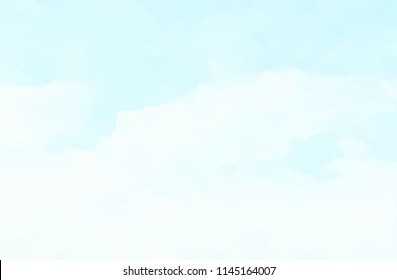 Hand painted blue sky and clouds, abstract watercolor background, vector illustration