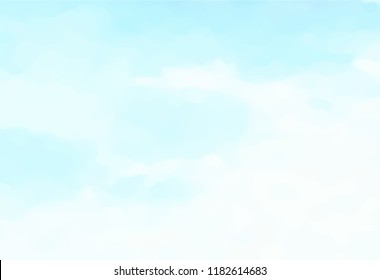 Hand painted blue sky and clouds, abstract watercolor background, vector illustration