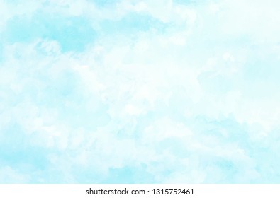 Hand painted blue sky and clouds, abstract watercolor background, vector illustration