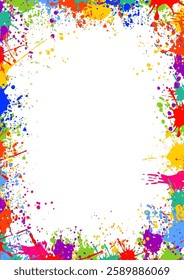Hand painted border of rainbow coloured grunge paint splatters 
