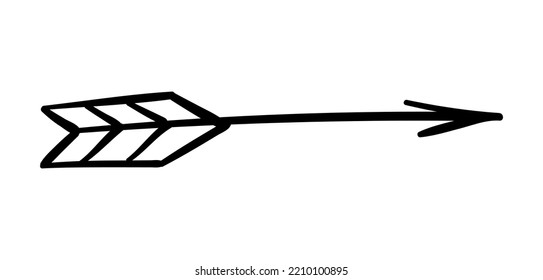 Hand painted bow arrow. Minimalistic creativity and art, kids pencil drawing. Graphic element for website, poster or banner. Sticker for social media and messengers. Cartoon flat vector illustration