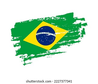 Hand painted Brazil grunge brush style flag on solid background